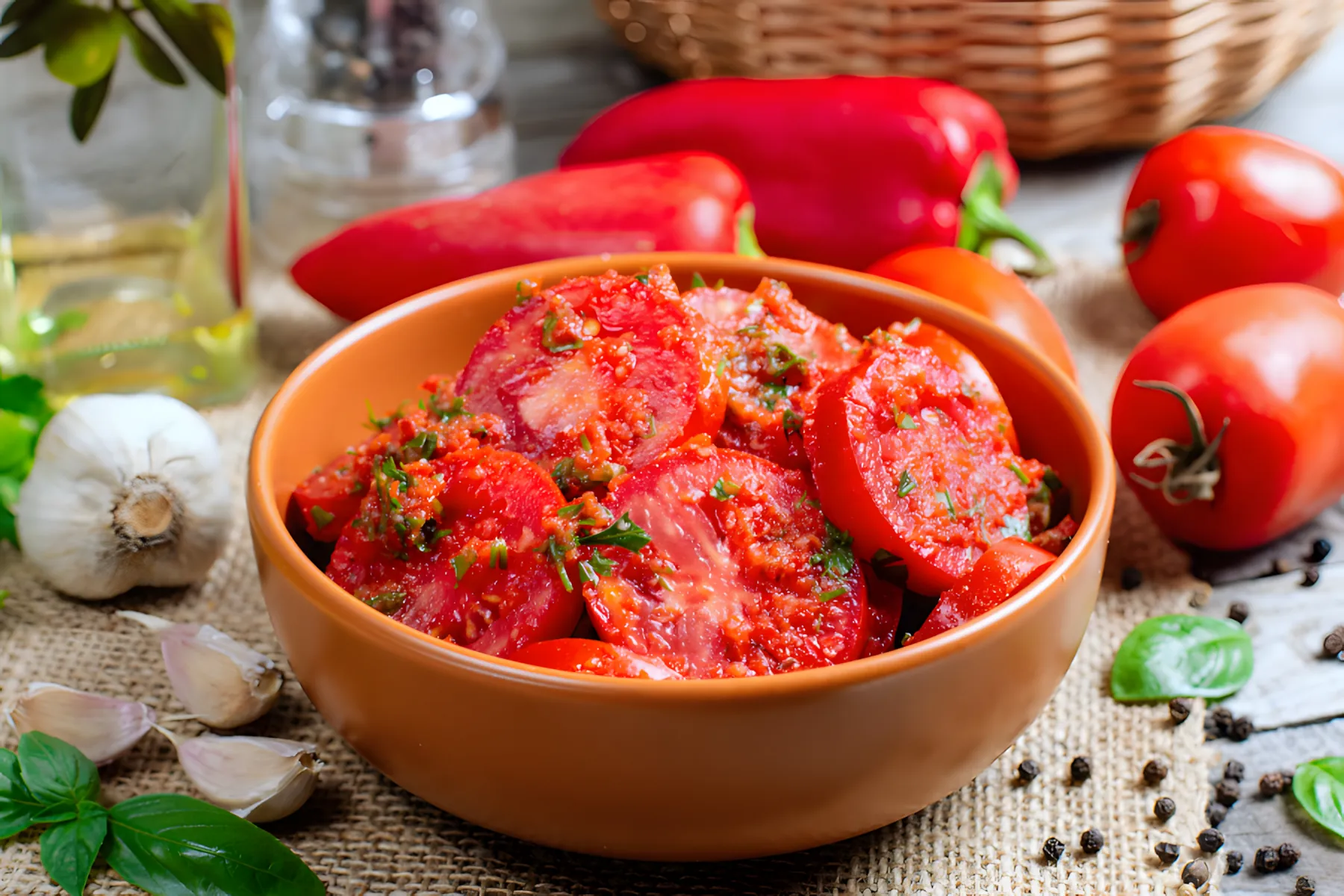 60 minuten en een heerlijk zomers tussendoortje is klaar! Hoe aromatische gepekelde tomaten te bereiden