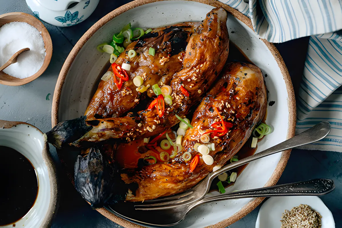 Gebakken aubergine met knoflook-azijnsaus: een heerlijk en eenvoudig gerecht