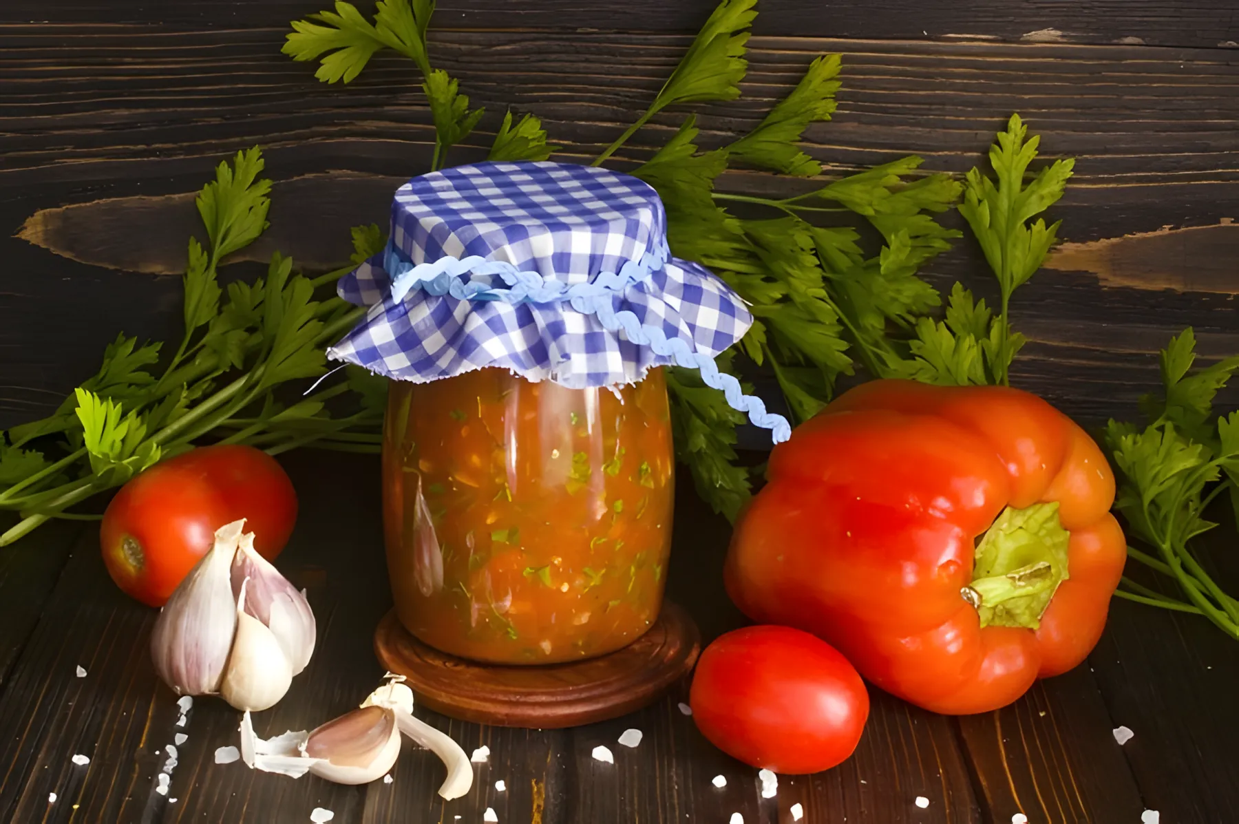 Lyutenitsa op Bulgaarse wijze gemaakt van paprika en aubergines